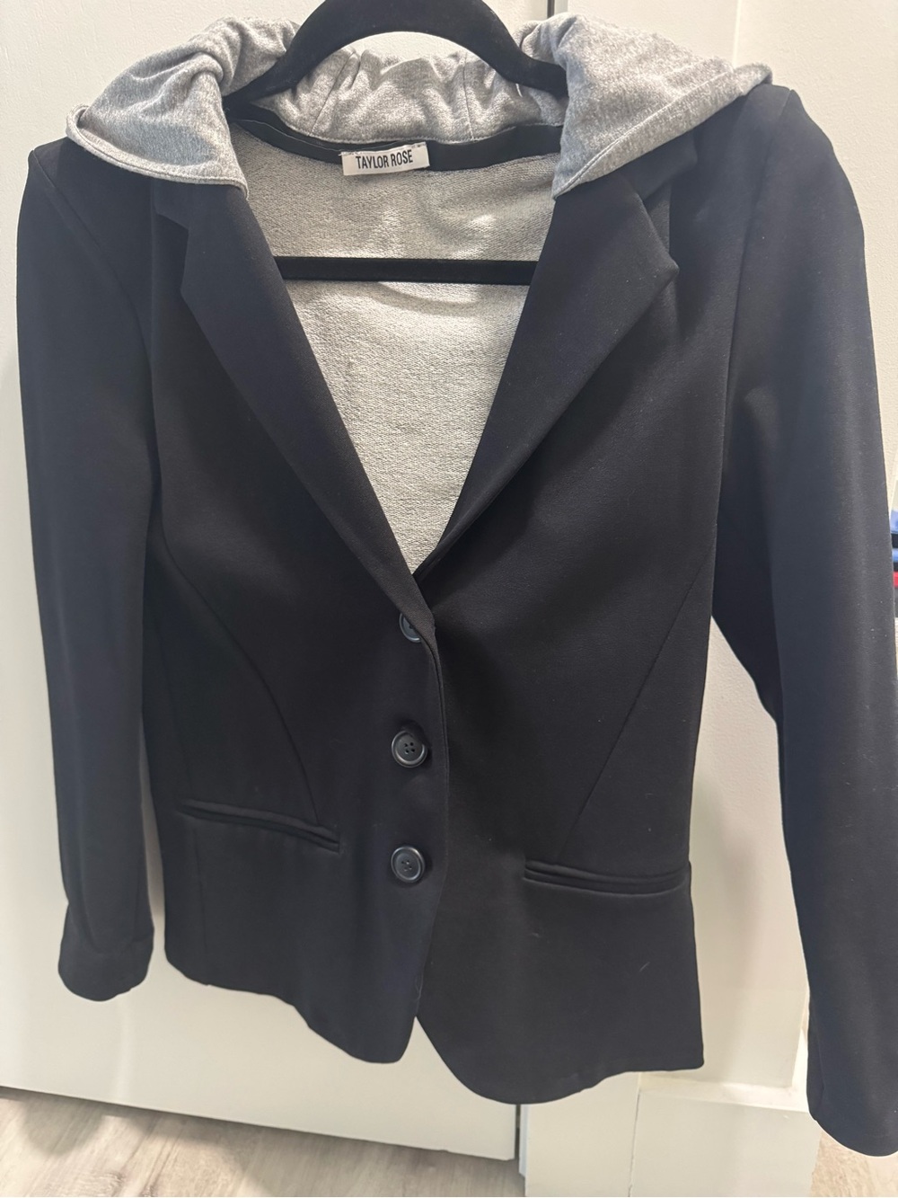 Taylor Rose Black Blazer with Gray Hooded Lining